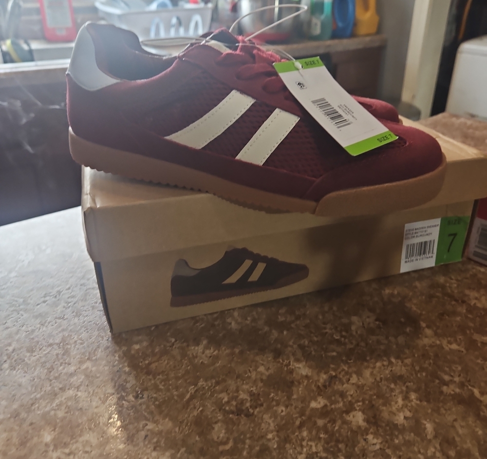 Steve Madden Burgundy Sneakers with White Stripes
